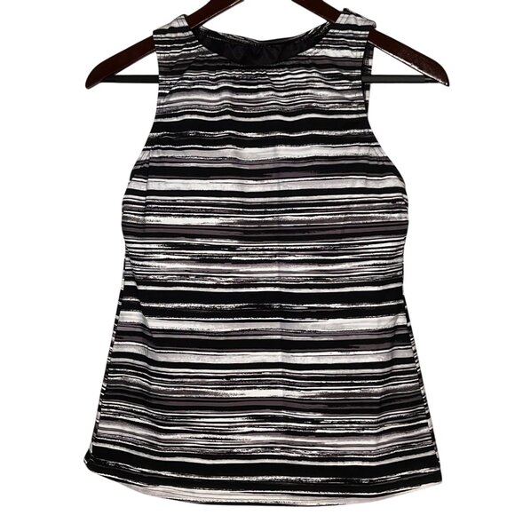 Lands End Womens Black & White Striped High-Neck Tankini Swim Top Size 8 Nylon/S - Picture 1 of 12